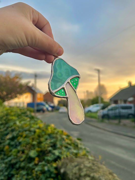 Green Mottled Mushroom Suncatcher