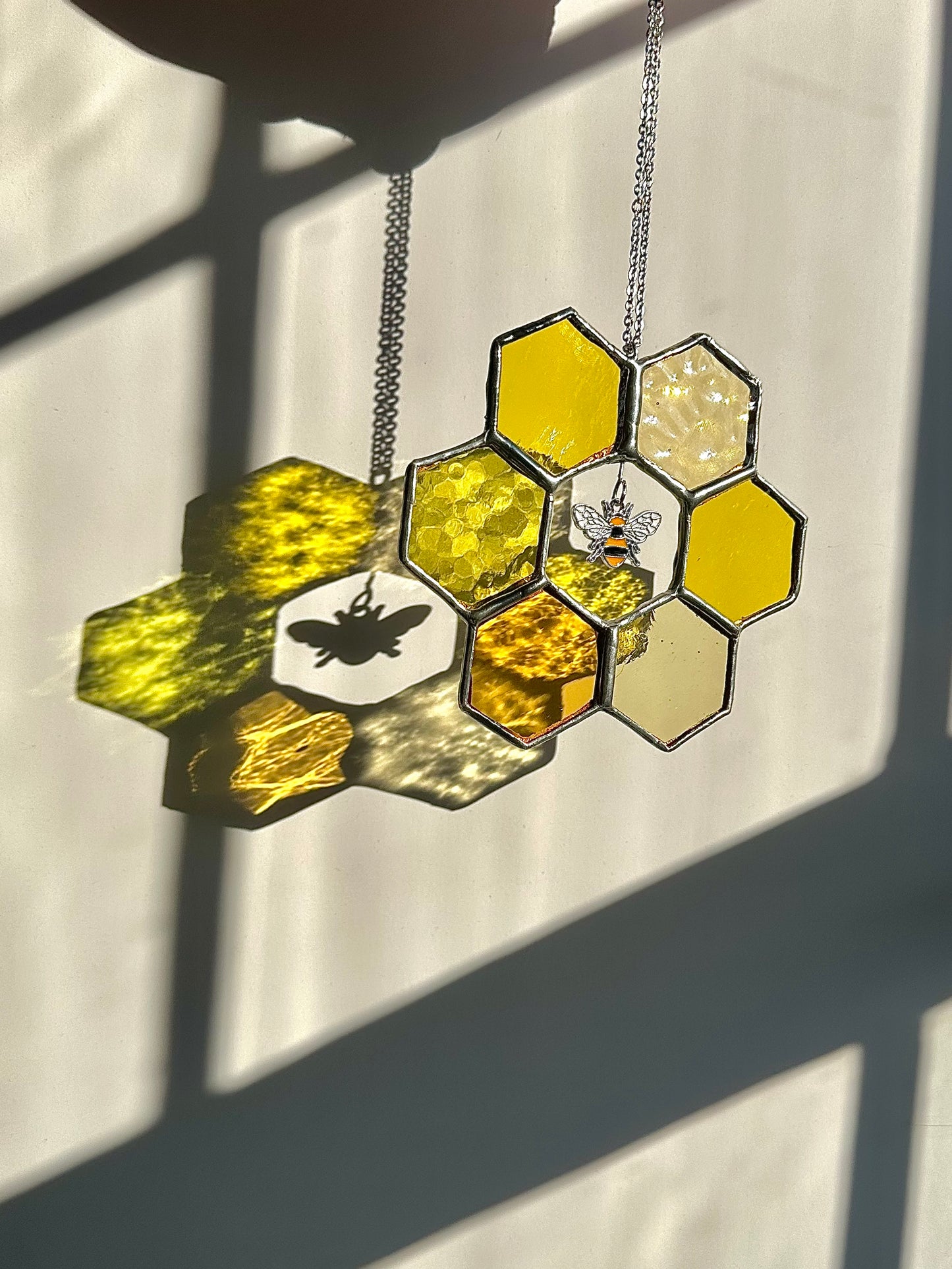 Hexagon Flower With Bee Suncatcher