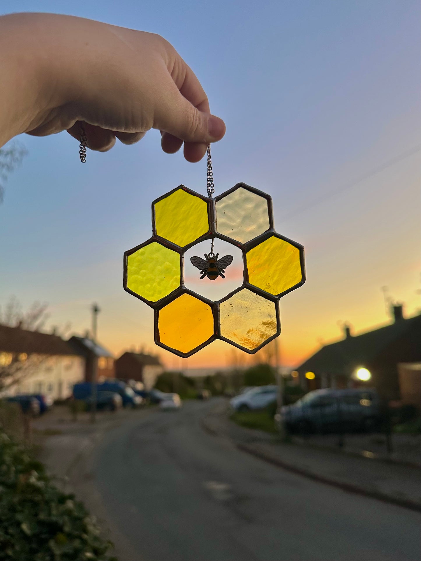 Hexagon Flower With Bee Suncatcher