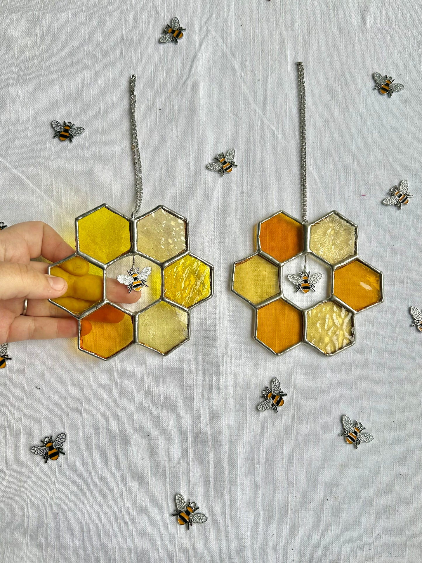 Hexagon Flower With Bee Suncatcher