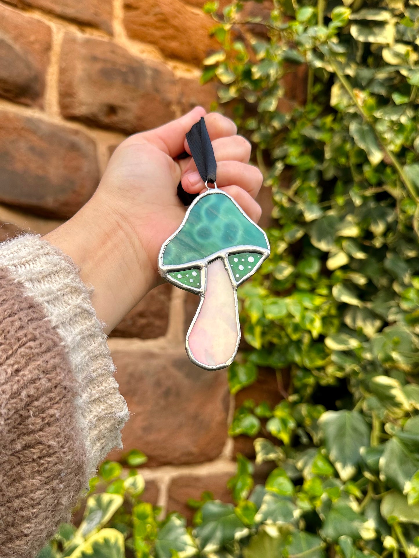 Green Mottled Mushroom Suncatcher