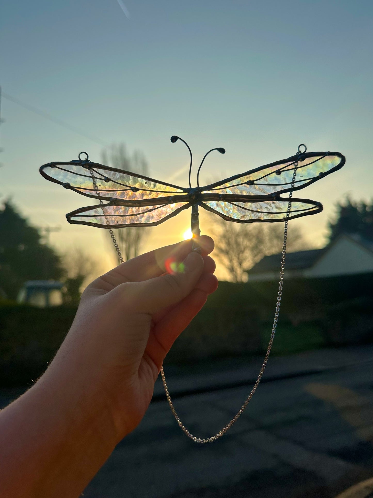 Stained Glass Iridescent Dragonfly