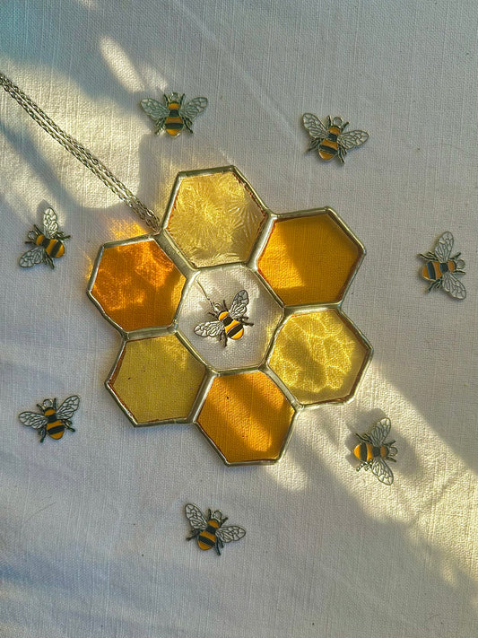 Hexagon Flower With Bee Suncatcher