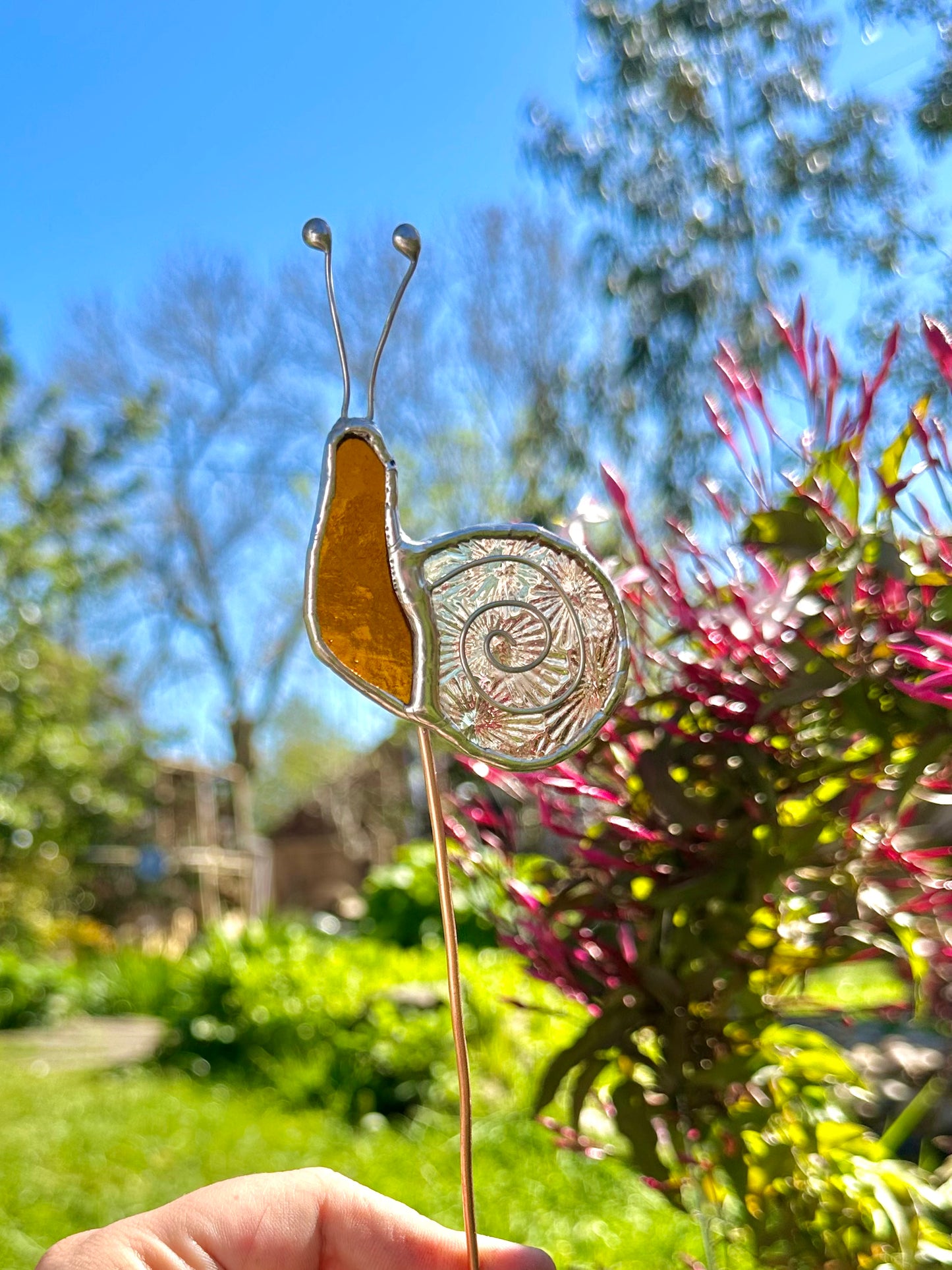 Stained Glass Snail Plant Stakes