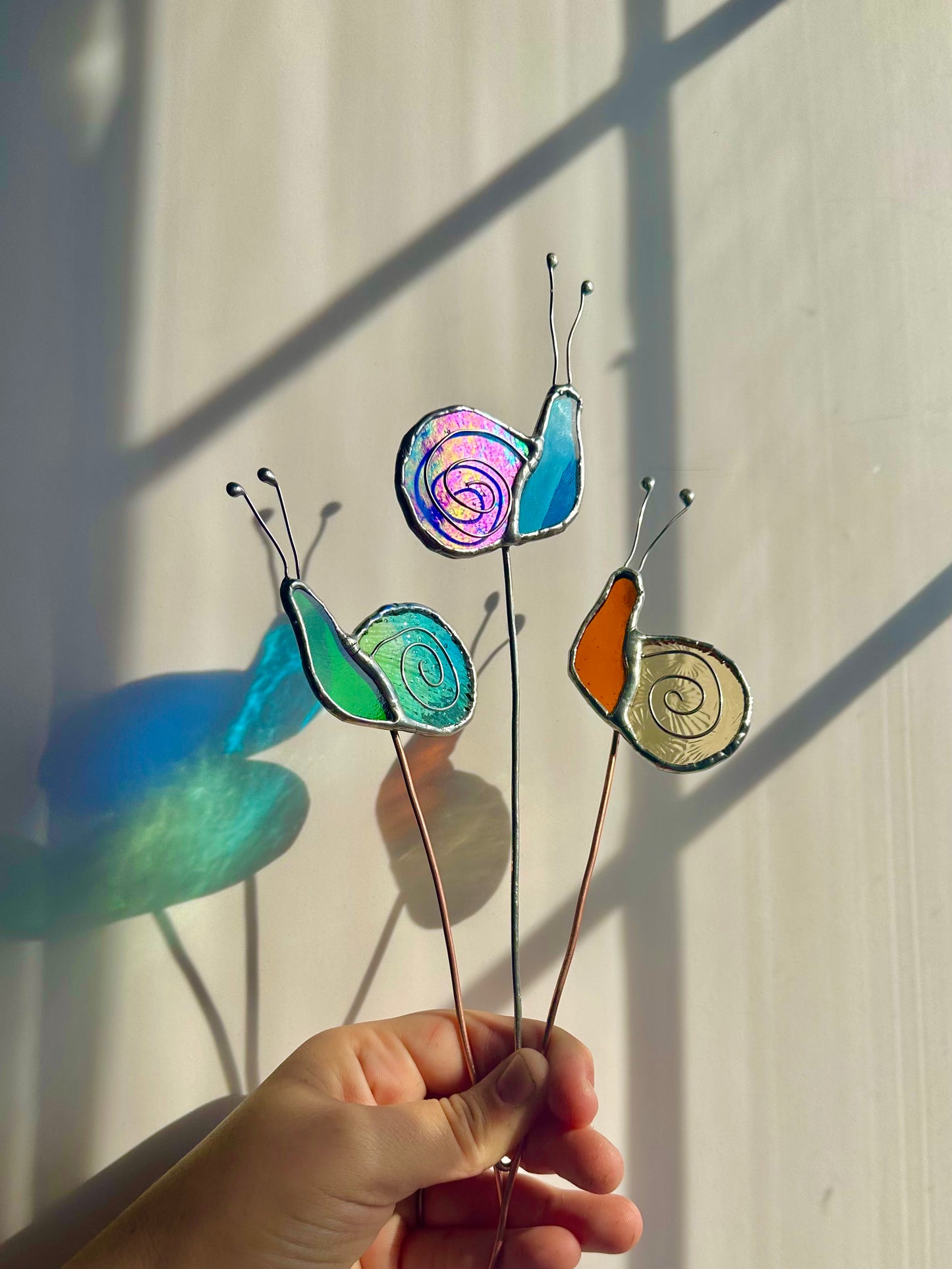 Stained Glass Snail Plant Stakes