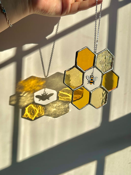 Hexagon Flower With Bee Suncatcher