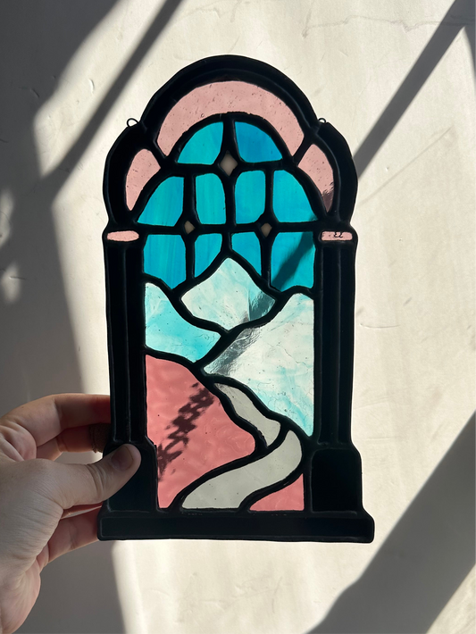 Mountains and Stars Stained Glass Panel