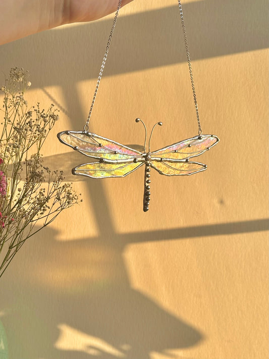 Stained Glass Iridescent Dragonfly