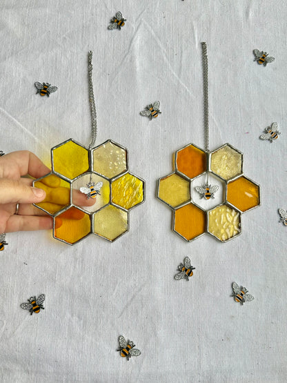 Hexagon Flower With Bee Suncatcher